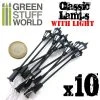 GREEN STUFF WORLD Plastic Classic Lamps 8,50cm - Pack X 10 -Walthers shop classic lamps street lights with led lights